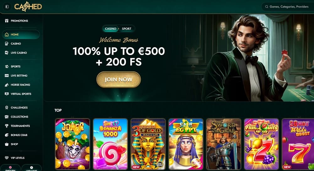 Cashed Casino screenshot - neue wettanbieter